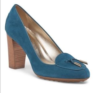 Tod's Blue Suede Stacked Heel Pump w/Tassell 39